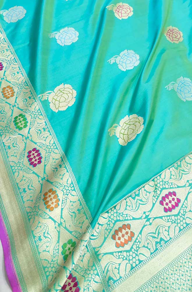 Green Handloom Banarasi Pure Katan Silk Saree - Luxurion World