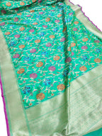 Green Handloom Banarasi Pure Katan Silk Saree - Luxurion World