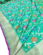 Green Handloom Banarasi Pure Katan Silk Saree - Luxurion World