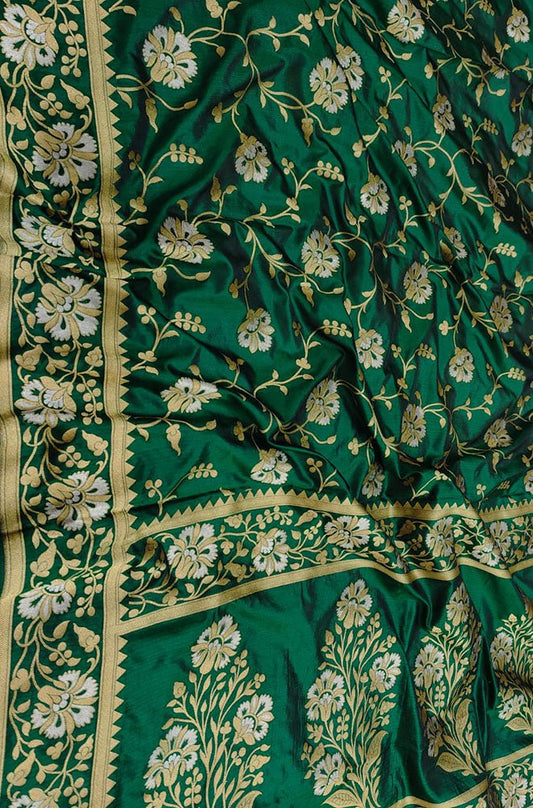Green Handloom Banarasi Pure Katan Silk Sona Roopa Dupatta