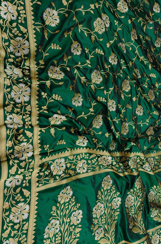 Green Handloom Banarasi Pure Katan Silk Sona Roopa Dupatta - Luxurion World
