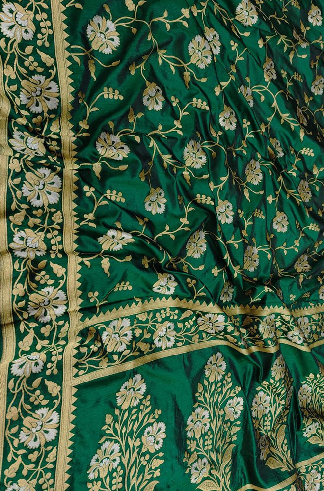 Green Handloom Banarasi Pure Katan Silk Sona Roopa Saree - Luxurion World