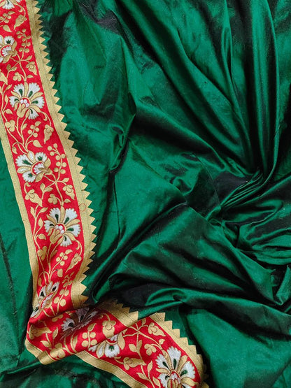 Green Handloom Banarasi Pure Katan Silk Sona Roopa Saree