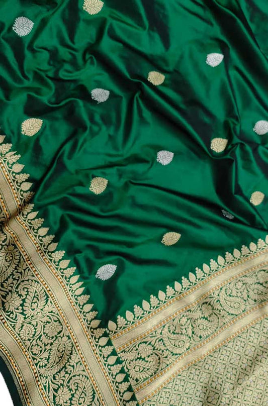 Green Handloom Banarasi Pure Katan Silk Sona Roopa Saree - Luxurion World