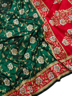 Green Handloom Banarasi Pure Katan Silk Sona Roopa Saree - Luxurion World