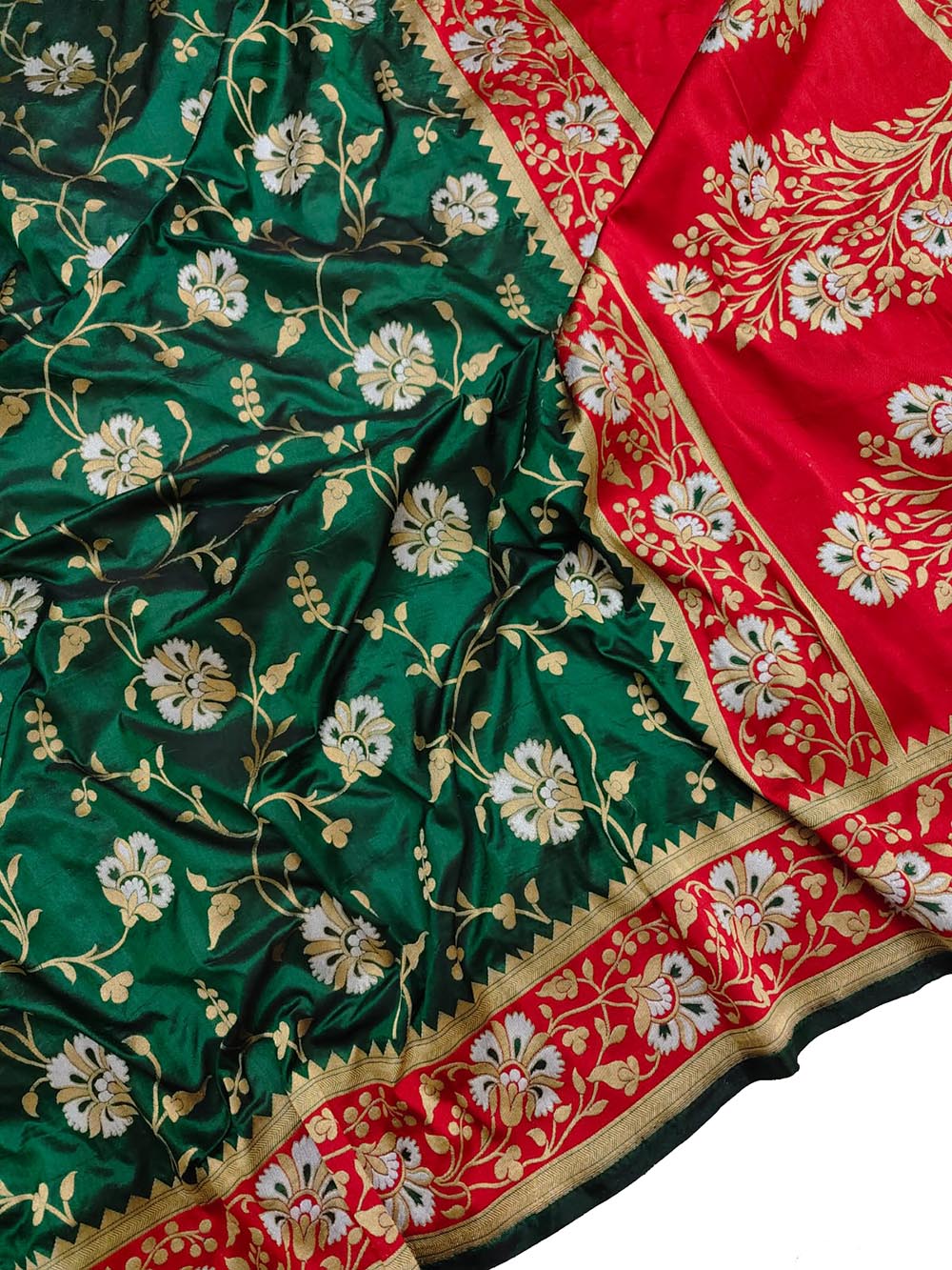 Green Handloom Banarasi Pure Katan Silk Sona Roopa Saree - Luxurion World