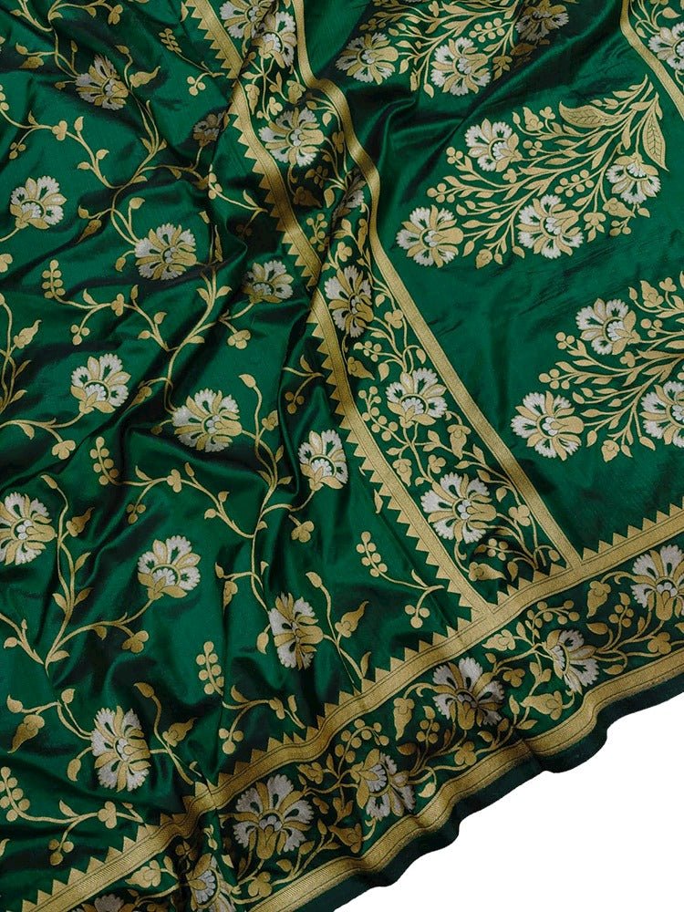 Green Handloom Banarasi Pure Katan Silk Sona Roopa Saree - Luxurion World