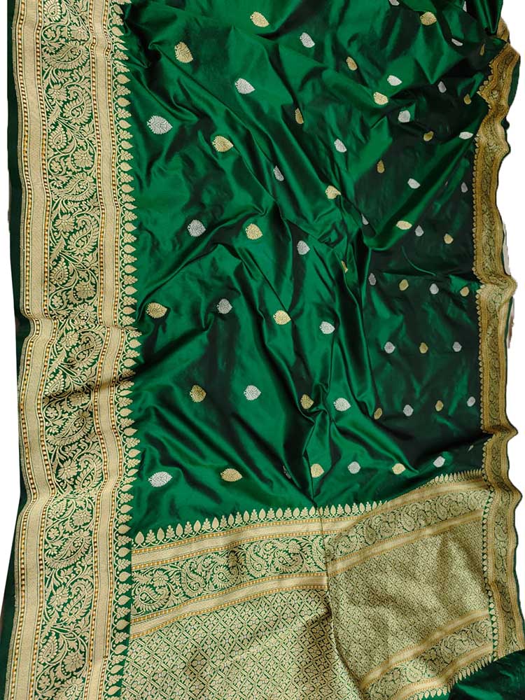 Green Handloom Banarasi Pure Katan Silk Sona Roopa Saree - Luxurion World