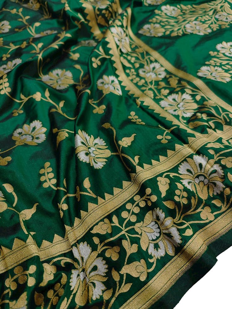 Green Handloom Banarasi Pure Katan Silk Sona Roopa Saree - Luxurion World