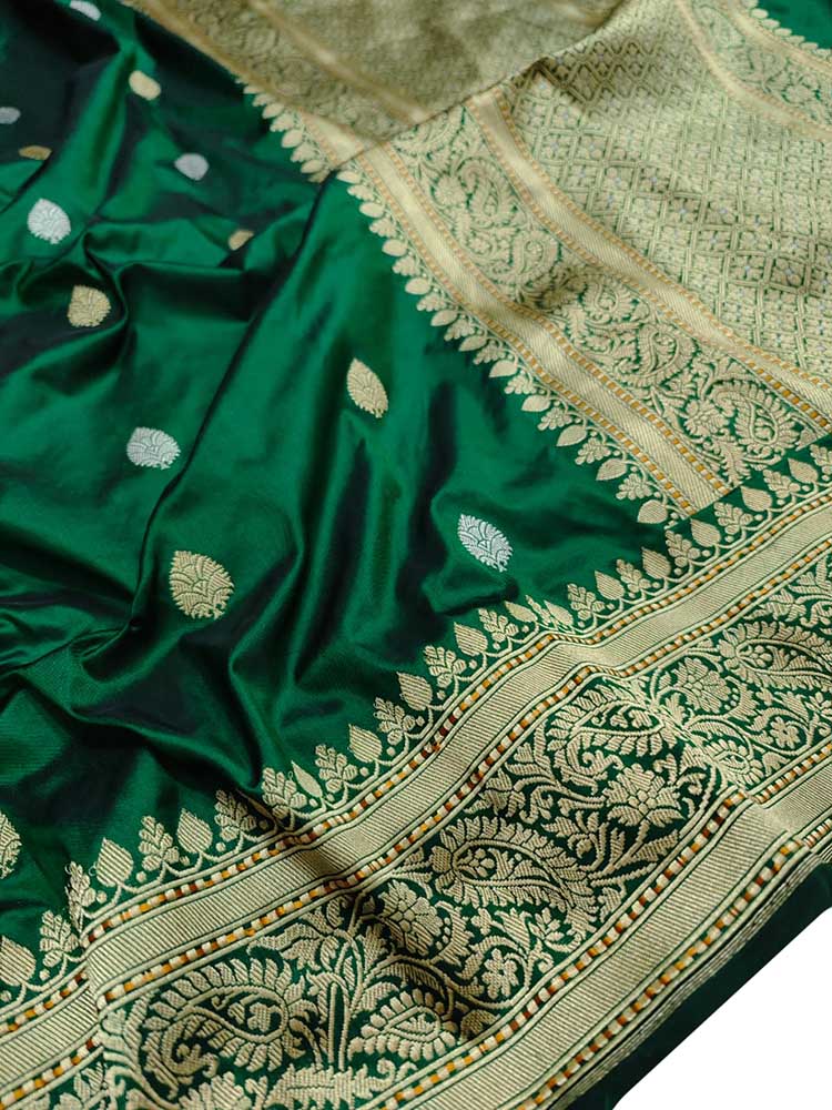 Green Handloom Banarasi Pure Katan Silk Sona Roopa Saree - Luxurion World