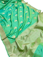 Green Handloom Banarasi Pure Katan Silk Sona Roopa Saree - Luxurion World