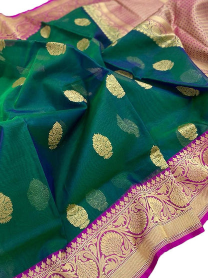 Green Handloom Banarasi Pure Kora Organza Silk Saree