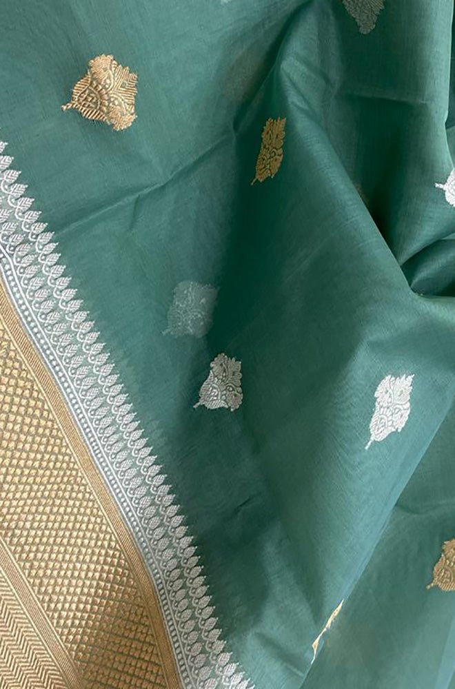 Green Handloom Banarasi Pure Kora Organza Silk Sona Roopa Saree