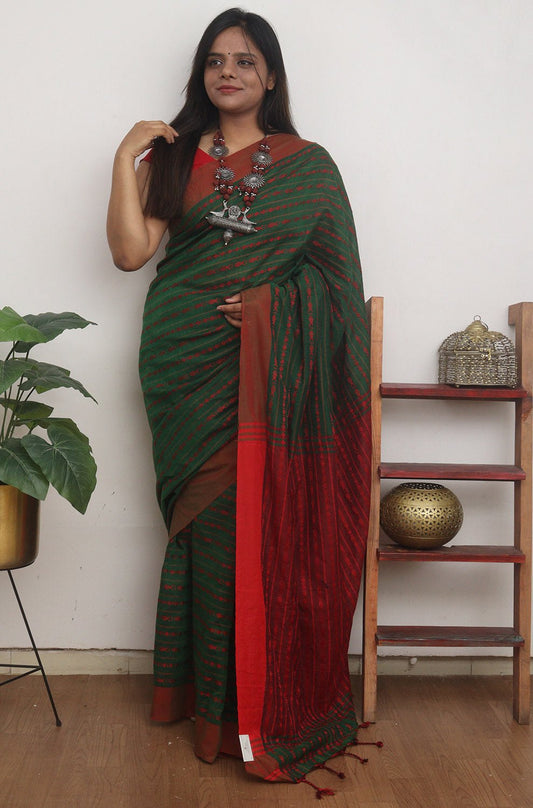 Green Handloom Bengal Cotton Saree - Luxurion World