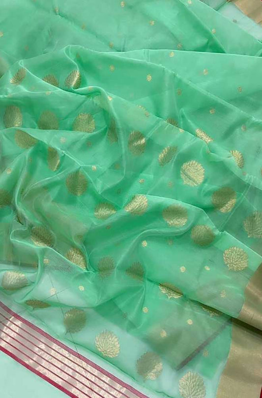 Green Handloom Chanderi Cotton Silk Saree - Luxurion World