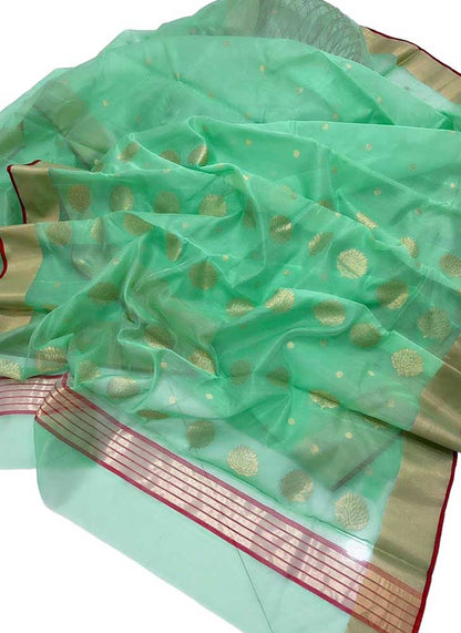 Green Handloom Chanderi Cotton Silk Saree - Luxurion World
