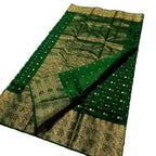 Stunning Green Handloom Chanderi Pure Katan Silk Saree - Perfect for Any Occasion! - Luxurion World