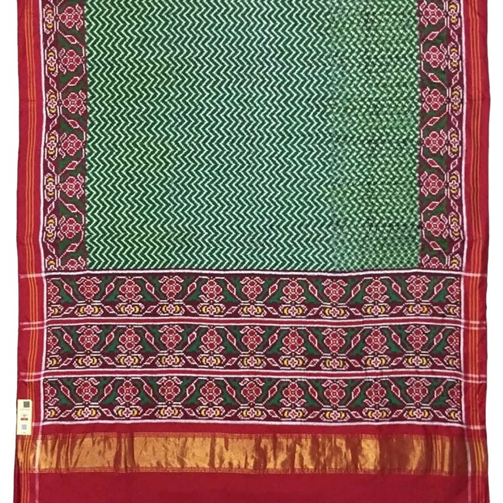Green Handloom Double Ikat Patola Pure Silk Saree - Luxurion World