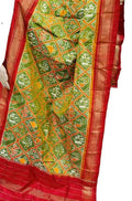 Green Handloom Ikat Pure Silk Dupatta - Luxurion World