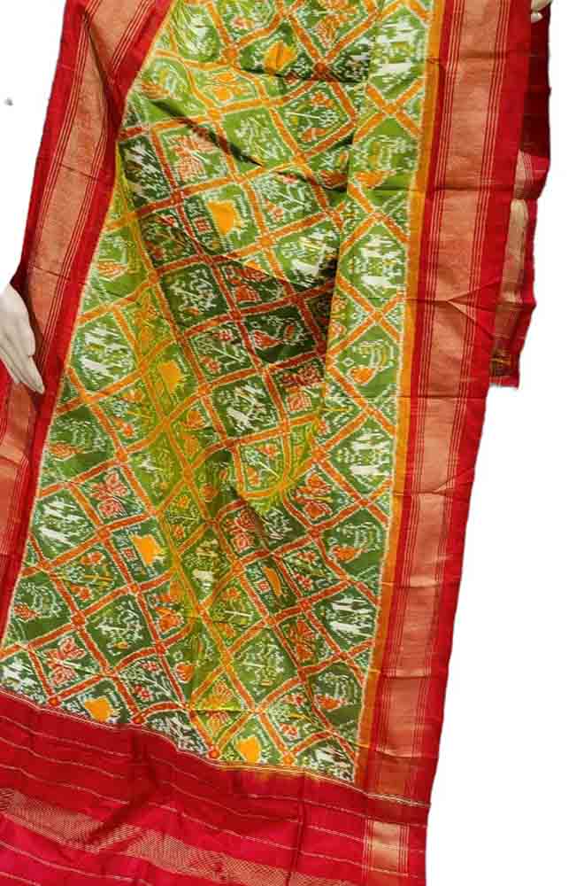 Green Handloom Ikat Pure Silk Dupatta - Luxurion World
