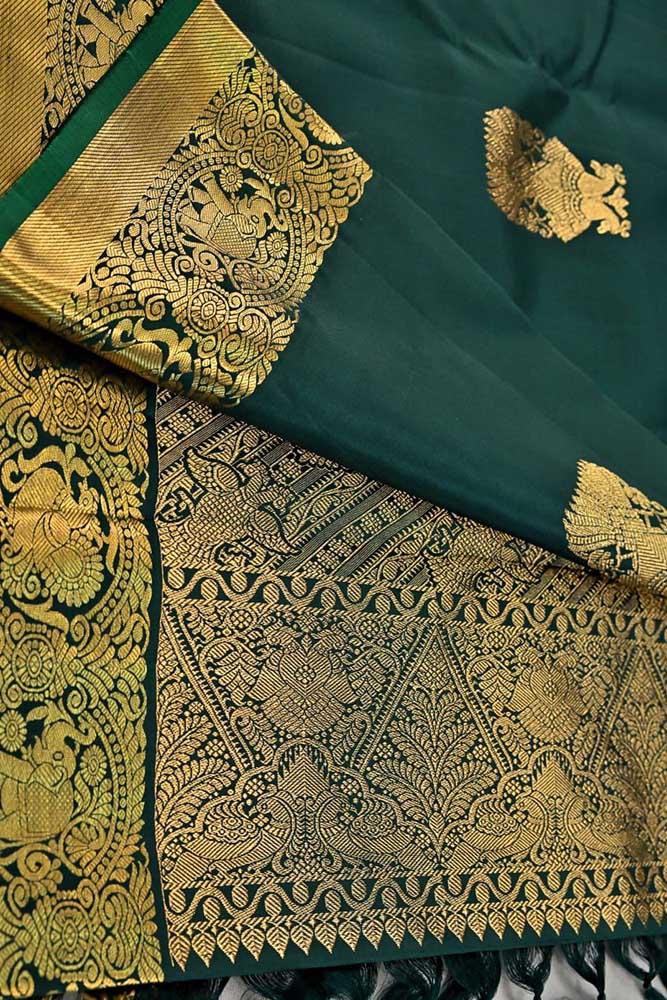 Green Handloom Kanjeevaram Pure Silk Saree - Luxurion World