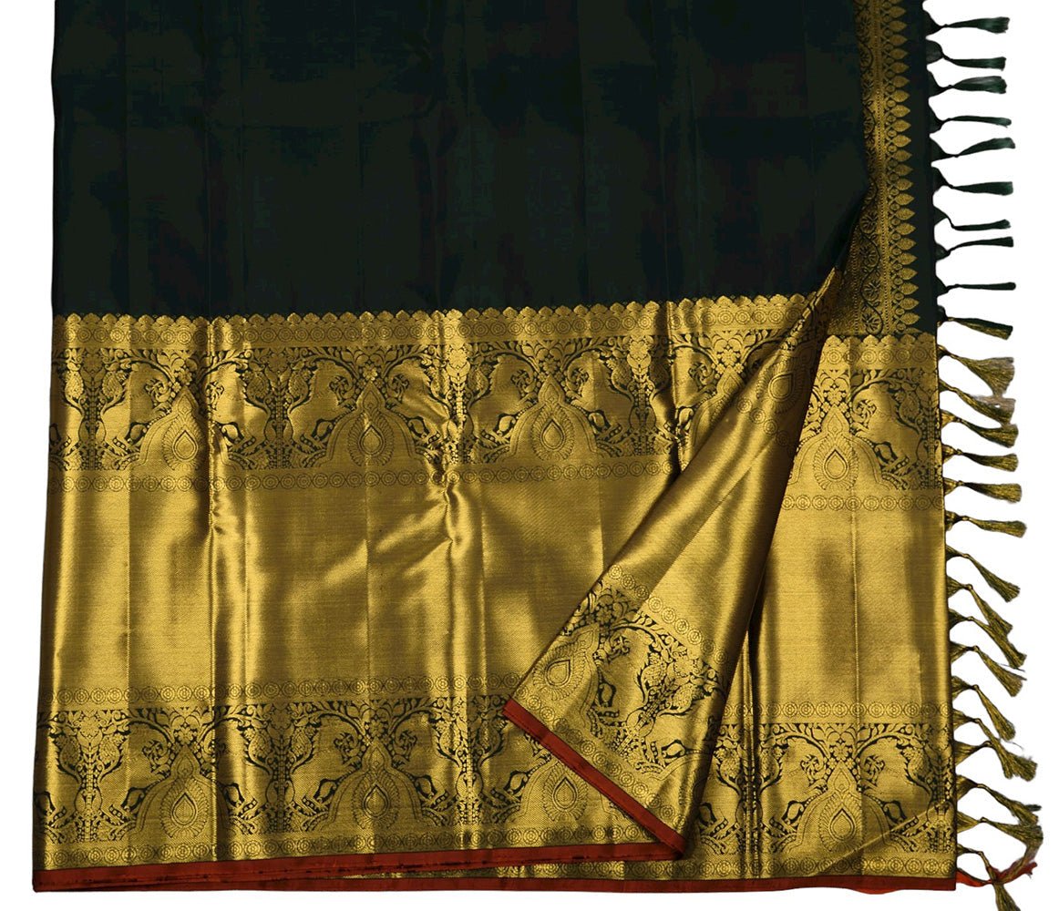 Green Handloom Kanjeevaram Pure Silk Saree - Luxurion World