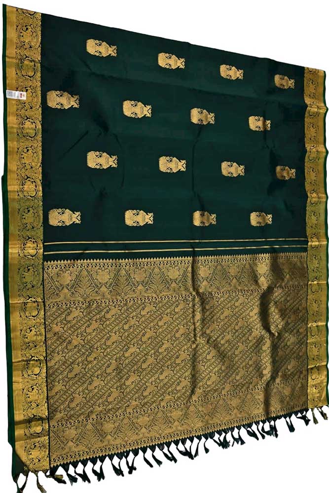 Green Handloom Kanjeevaram Pure Silk Saree - Luxurion World