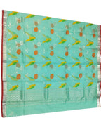 Green Handloom Kota Doria Real Zari Bird And Floral Design Dupatta - Luxurion World