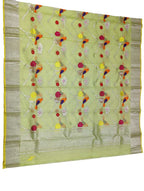 Green Handloom Kota Doria Real Zari Bird And Floral Design Dupatta - Luxurion World