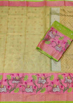 Green Handloom Kota Doria Real Zari Figure Design Saree - Luxurion World
