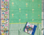 Green Handloom Kota Doria Real Zari Paithani Border Saree - Luxurion World