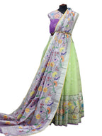 Green Handloom Kota Doria Unstitched Lehenga Set - Luxurion World