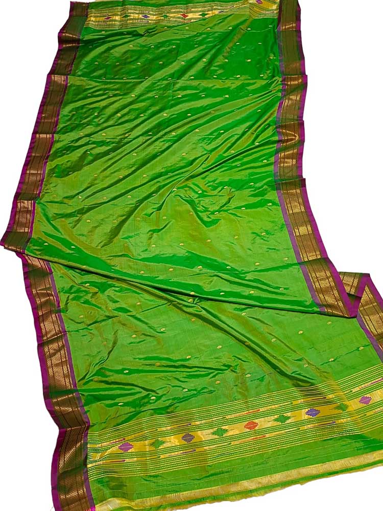 Green Handloom Paithani Pure Silk Dupatta - Luxurion World