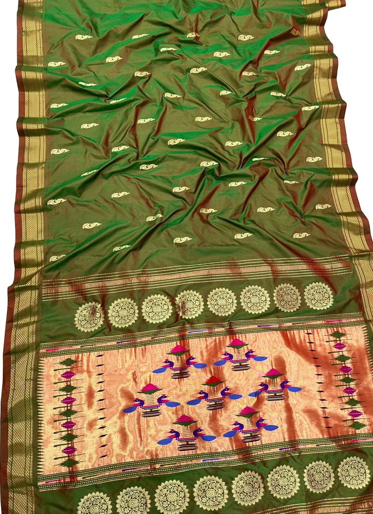 Green Handloom Paithani Pure Silk Saree - Luxurion World