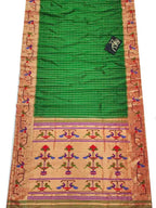 Green Handloom Paithani Pure Silk Triple Muniya Border Peacock Design Saree - Luxurion World
