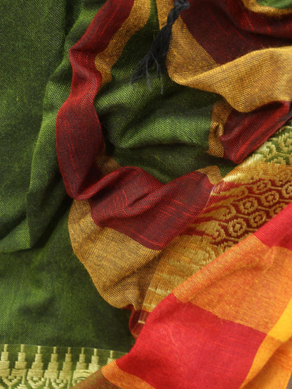 Green Handloom Plain Bengal Cotton Saree
