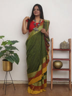 Green Handloom Plain Bengal Cotton Saree - Luxurion World