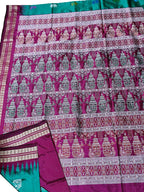 Green Handloom Sambalpuri Double Ikat Silk Saree - Luxurion World