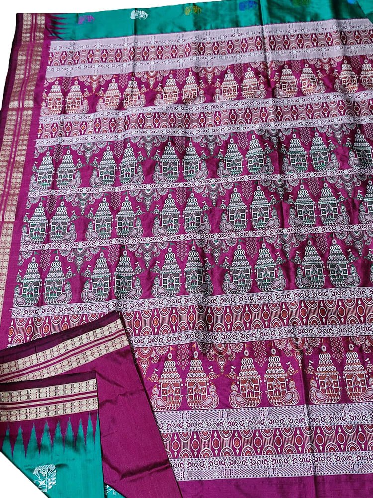 Green Handloom Sambalpuri Double Ikat Silk Saree - Luxurion World