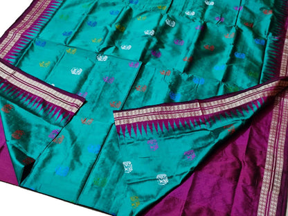 Green Handloom Sambalpuri Double Ikat Silk Saree - Luxurion World