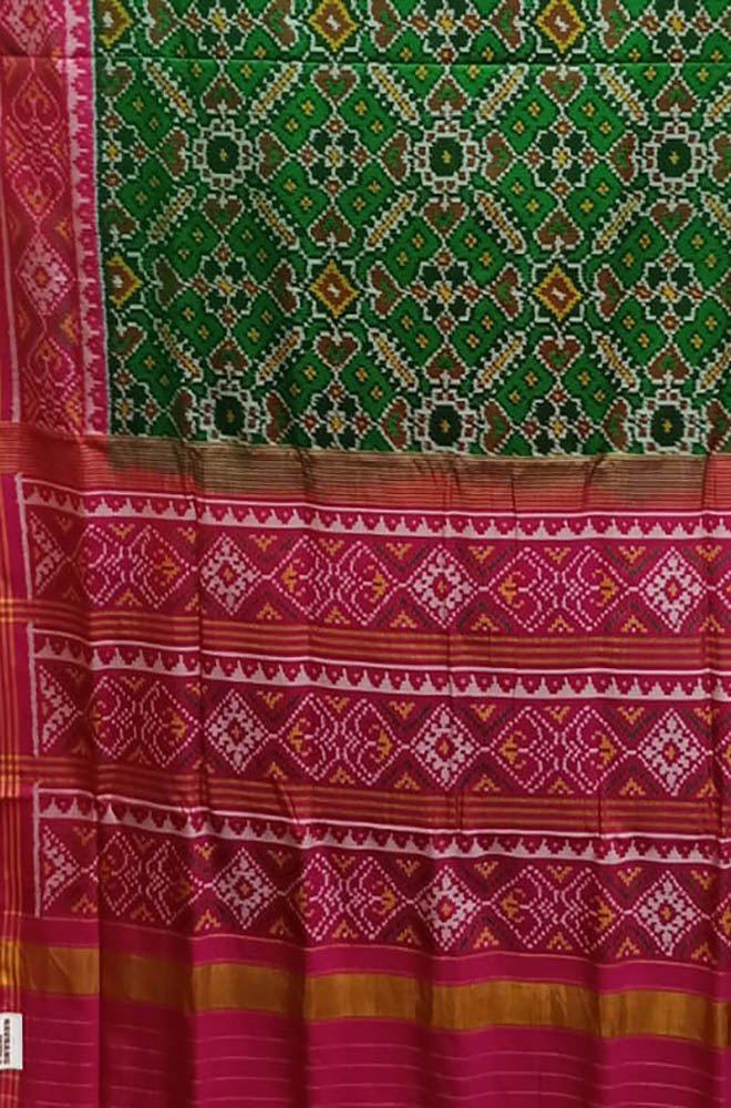 Green Handloom Semi Patan Patola Pure Silk Saree Luxurionworld