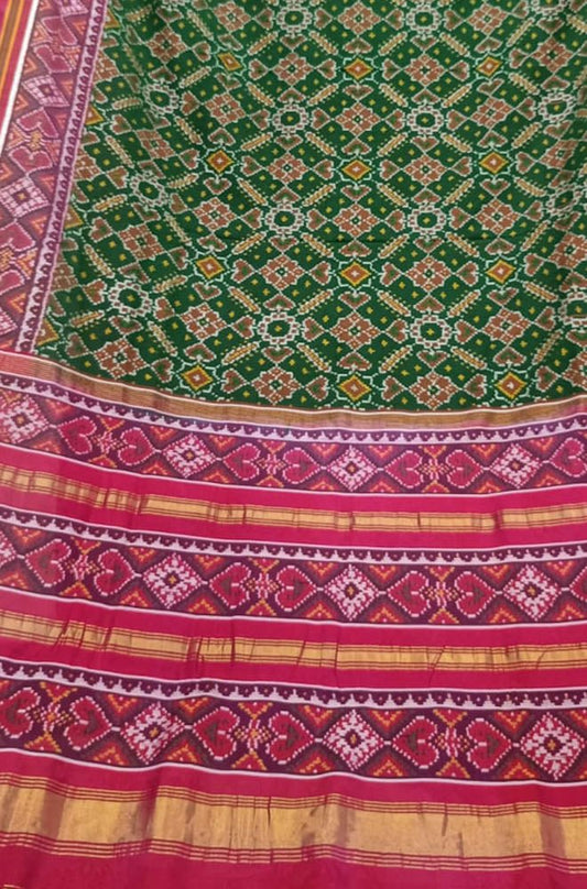 Green Handloom Semi Patan Patola Pure Silk Saree - Luxurion World