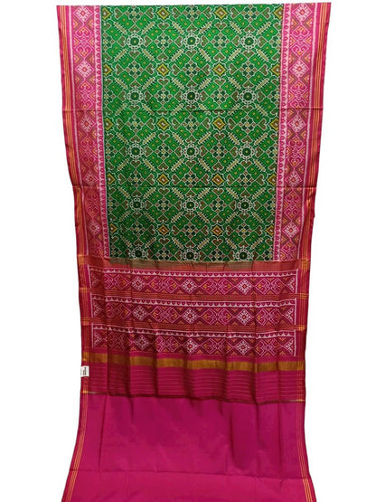 Green Handloom Semi Patan Patola Pure Silk Saree