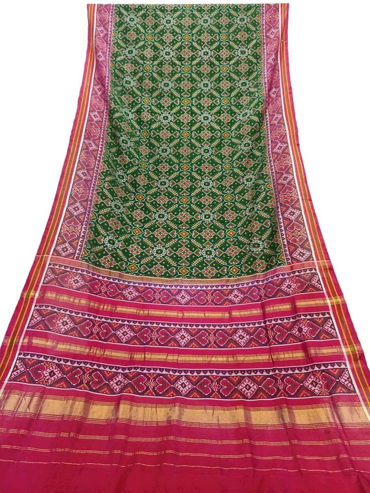 Green Handloom Semi Patan Patola Pure Silk Saree - Luxurion World