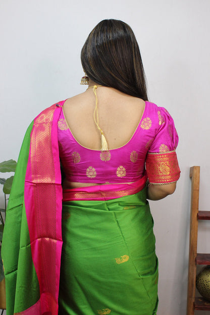 Green Paithani Cotton Silk Saree - Luxurion World