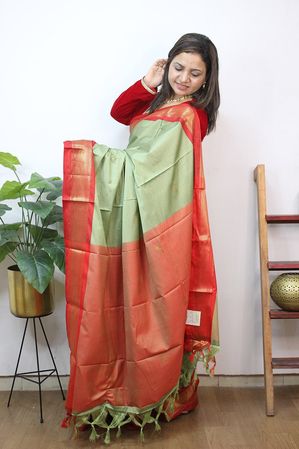 Green Paithani Cotton Silk Saree - Luxurion World