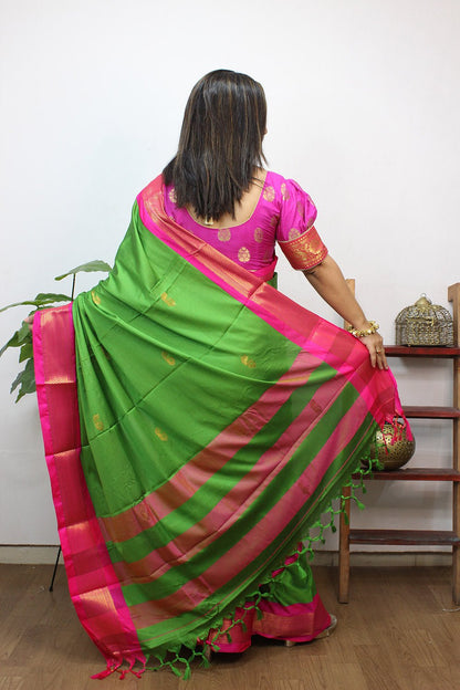 Green Paithani Cotton Silk Saree - Luxurion World