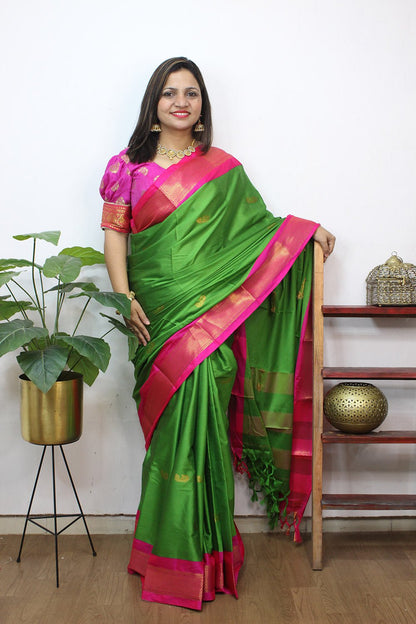 Green Paithani Cotton Silk Saree - Luxurion World