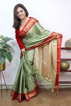 Green Paithani Cotton Silk Saree - Luxurion World