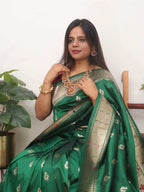 Green Paithani Silk Flower Design Muniya Border Saree - Luxurion World